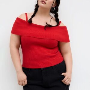 NWT Cider Plus Size 3X Off The Shoulder Red Knit Top Blouse Bow Back Detail